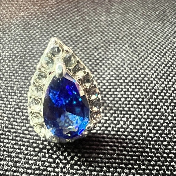 Danecraft Fine Silver Plate Sapphire Blue CZ Teardrop Earrings w/Box Vintage - Picture 7 of 14